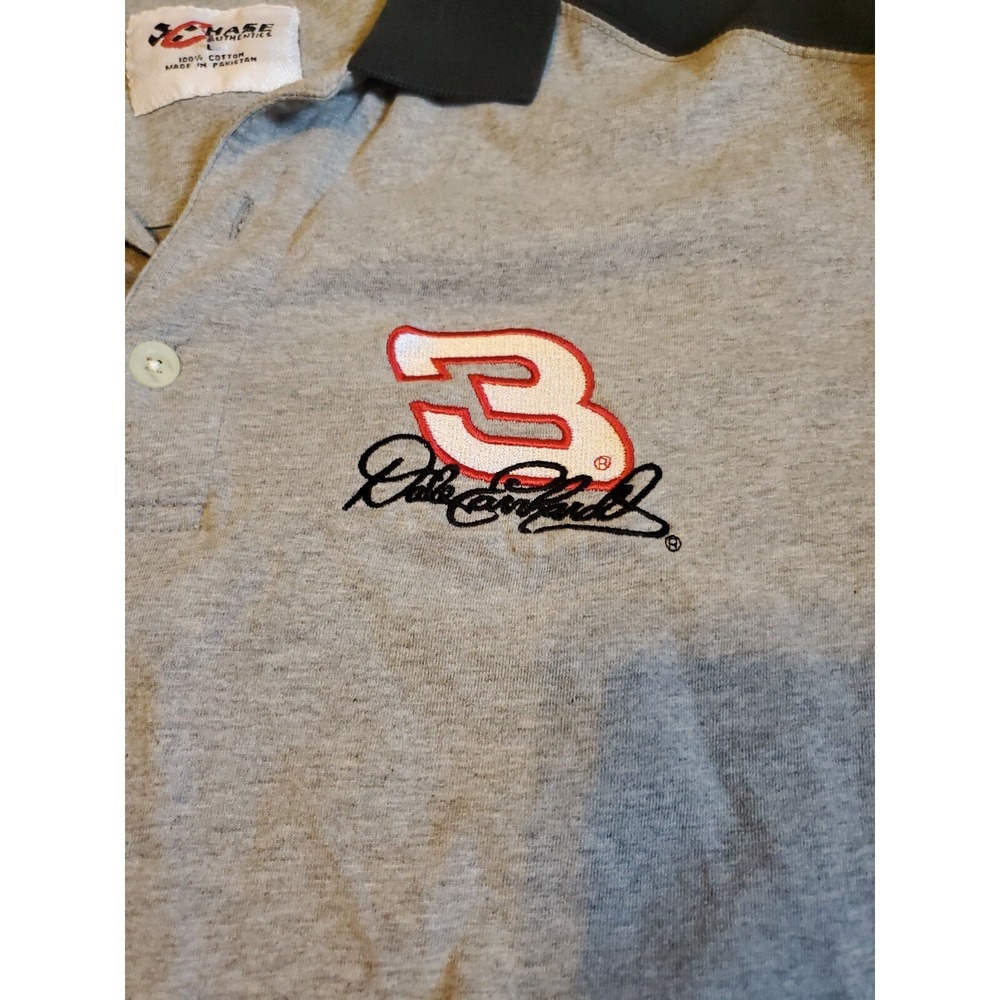 Chase Authentics Dale Earnhardt  #3 Racing Gray Black Polo Men's Size L Vintage